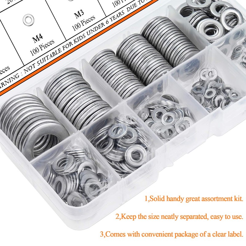 HELIFOUNER 600 Pieces 9 Sizes 304 Stainless Steel Flat Washers