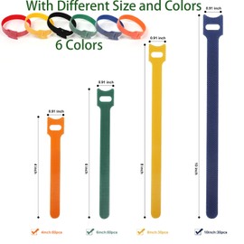 Cable Ties 180PCS, 4+6+8+10 inch Reusable Multi-Colour Cable Ties Wire Ties Cord Organizer Cable Organizer Adjustable Cable Management for Cable Management (4+6+8+10 Inch(Colorful))