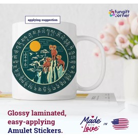 FunGiftCorner Three Sheep On A Mountain Amulet Feng Shui Sticker, 4.3 Inch (5 Pieces)