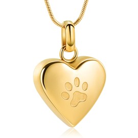VCCWYQK Cremation Urn Necklace for Dogs Paw Print Heart Urn Necklace for Pets Memorial Keepsake Jewelry, stainless steel, No gemstone.