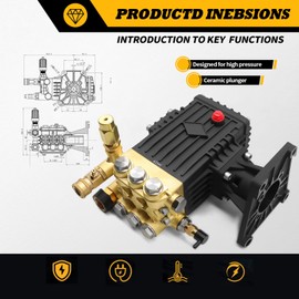 Jecoupoon 4000 PSI 4GPM Gas Pressure Washer Pump Compatible with 1" Shaft High Pressure Washer 9-15HP 270-340CC GX340 GX390 GX270