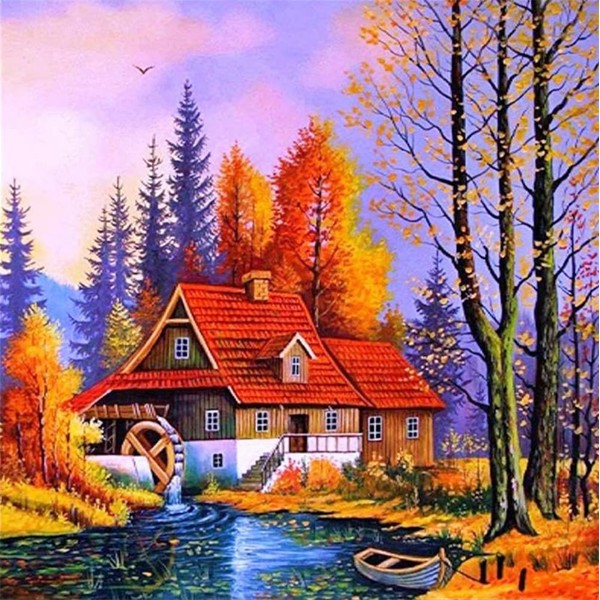 Meecaa Cross Stitch Kits 11 Count Embossed Autumn Landscape House