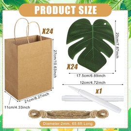 Dinifee 24 Set 24 Set Hawaiian Tropical Gift Bags Bulk Luau Bachelorette Aloha Goodie Bags with Palm Leaves Monstera Kraft Paper Bridesmaid Party Favors for Summer Hawaiian Wedding