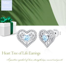 LAVUMO Earrings 925 Silver, Hypoallergenic Tree of Life Heart Earrings Women, 5A Zircon Birthstone Jewellery, Ideal Birthday Gift for Women, Girlfriend, Mum, Valentine's Day, Mother's Day, Christmas,