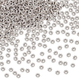 PH PandaHall 600pcs Flower Spacer Beads, Floral Loose Beads Daisy Metal Spacers 5.5x2mm Large Hole Metal Beads Antique Silver Petal Beads for Earring Bracelet Necklace Jewelry Making, Hole: 1.8mm