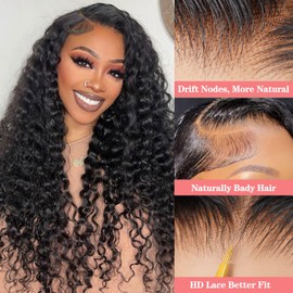 Glueless Wigs Human Hair Pre Plucked Pre Cut Wear And Go Deep Wave 13x4 Lace Front Wigs Human Hair Curly Human Hair Wig 180% Density Ready To Wear Glueless Wigs Human Hair Natural Black Color 30inch