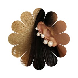 Erimberate Bohemian Pearl Ear Crawler Earring Multi Pearl Climber Earrings Gold Pearl Cuff Wrap Earrings Artificial Pearl Earrings Pearl Clip Wrap Cuff Earrings Jewelry for Women