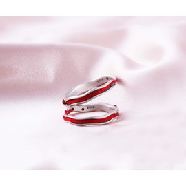 Helen de Lete Romantic Red Thread 925 Sterling Silver Open Ring 2 Pieces Pair Ring Set, Sterling Silver, Sterling Silver