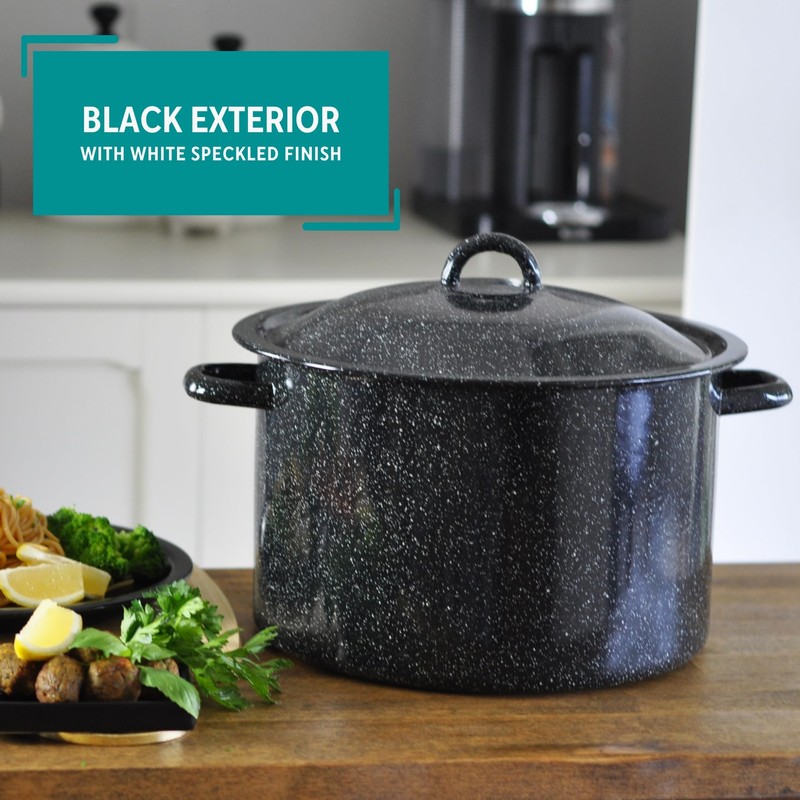 MIRRO 7.75 Qt Enamel Stock Pot for Canning, Black