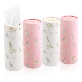 4PCS Cylinder Car Tissue Holder,Exquisite Tissue Box Holder for Car Cup Holders/Door,Portable Reusable Cars Tissues Box Holders Cars Interior Accessories with Floral Pattern