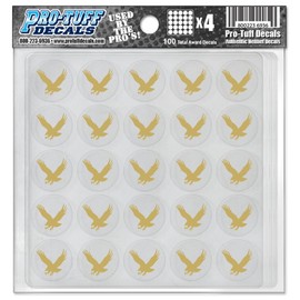 20-Mil Thick Flying Eagle Award Decals for Football Helmets, Baseball, Softball, Hockey Lacrosse Thick mil Vinyl 1-1/8" Diameter (100 Decals) (Vegas Gold on Clear)