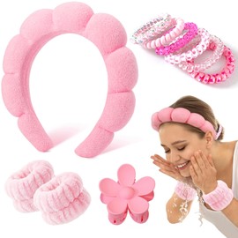 ZIMRAHYG Diademas para Skincare Mujer, Juego de 10 Diademas de Spa para Lavar la Cara, Diadema Skincare con Muñequera de Spa con Elásticos y Pinzas para el Cabello, Absorbentes Diadema de Maquillaje, Suave y Cómodo