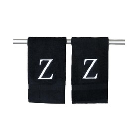 Black Monogram Hand Towel for Bathroom - Monogrammed Initial Hotel Quality Decorative Embroidered Luxury Towel for Powder Room, Spa - GOTS Organic Certified - Set of 2 Letter Z