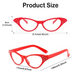 Viicoor 4 Pieces Cat Eye Glasses with Rhinestone 50's 60's Retro Party Costume Glasses, Hip Hop Vintage Glasses for Theme Party Cosplay Costume