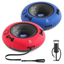 QPAU Snow Tube with Premium Canvas Cover 2 Pack for Kids and Adults, 48'' Inflatable Heavy Duty Snow Tube Made by Thickened Bottom, Sled Winter Outdoor Fun Toys for Children Boys Girls (Blue and Red)