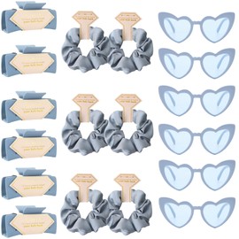 Tethzeng 18pcs Bridesmaid Scrunchies Proposal Gifts square 4.1inch last toast on the coast Bachelorette Hair Claws Clips Girls heart sunglasses gift for Wedding Party Favors(Dusty Blue)