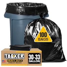 30-33 Gallon Trash Bags Heavy Duty (100 Bags w/Ties Value Pack), Large Black Trash Bags 30 Gallon - 32 Gallon