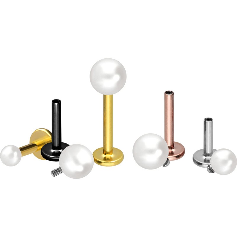 PIERCINGLINE Titanium Labret with Internal Thread Synthetic Pearl Piercing Ear