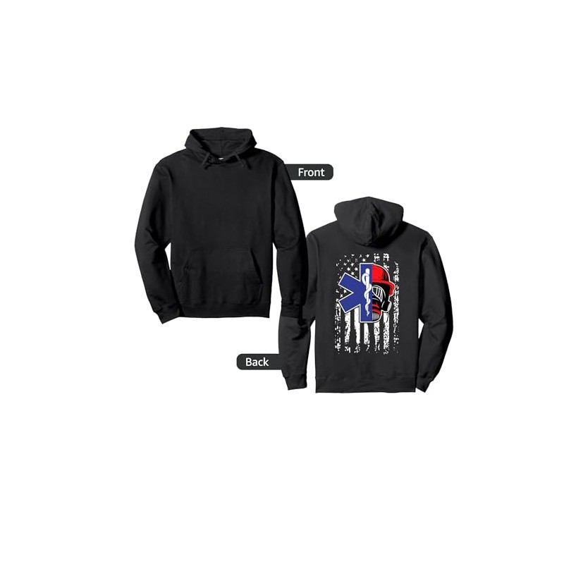 EMT Firefighter Paramedic Firefighter Gift EMS Back Print Pullover Hoodie