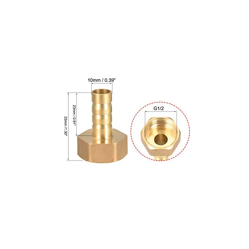 sourcing map Brass Hose Barb Fitting Connector, 10mm Barb G1/2