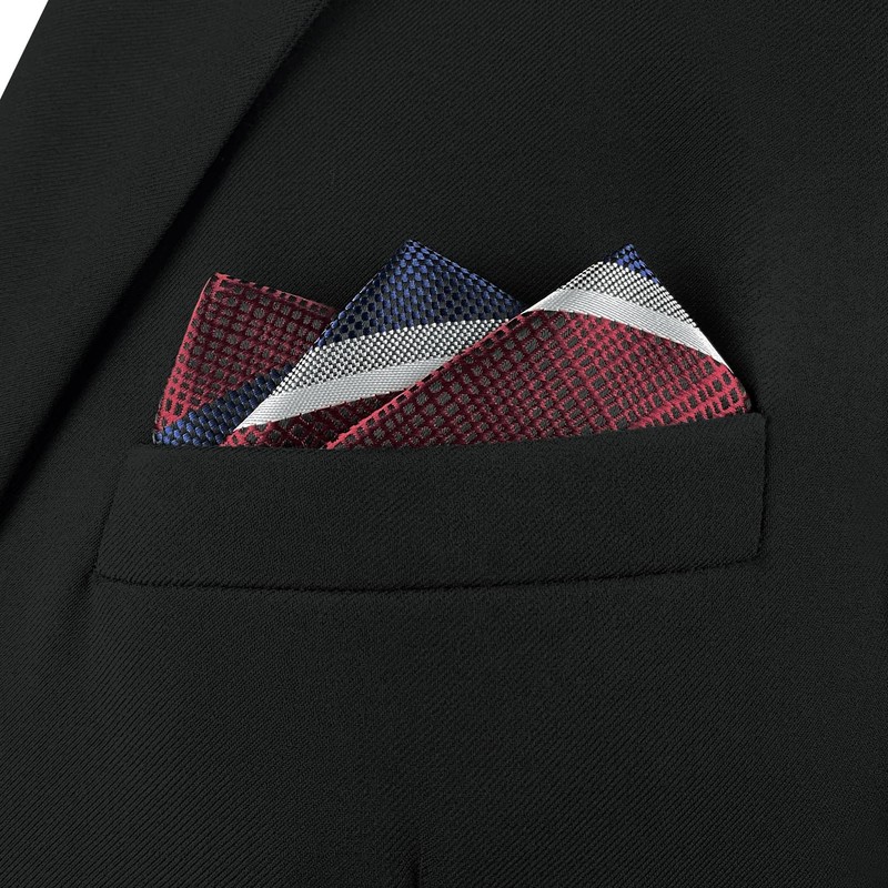 S&W SHLAX&WING Mens Pocket Square Striped Stripes Red Blue Large