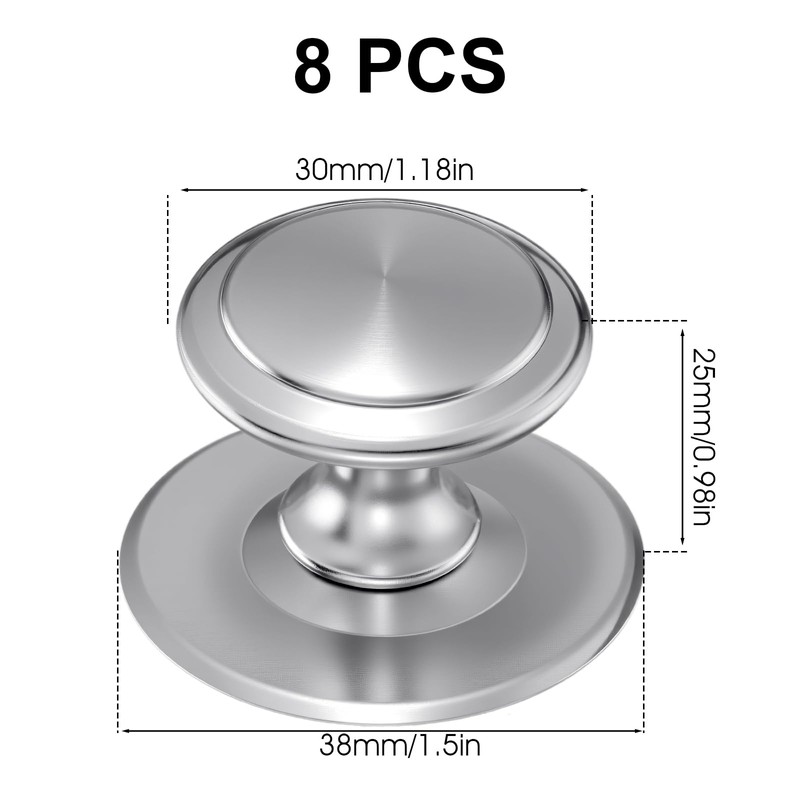Xelsluthe 8 Pack Self-Adhesive Cabinet Knobs, No-Drill Stainless Steel Stick