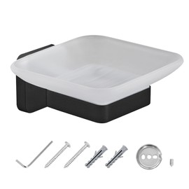 JASSFERRY Soap Dish Holder for Shower Black Wall Mounted Square Soap Tray Frosted Glass Soap Saver Razor and Sponge Holder for Bathroom, Kitchen, Countertop
