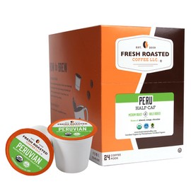Fresh Roasted Coffee, Organic Peru Water Processed Half-Caf, Mold & Mycotoxin Tested, Kosher | 24 Pods for K Cup Brewers
