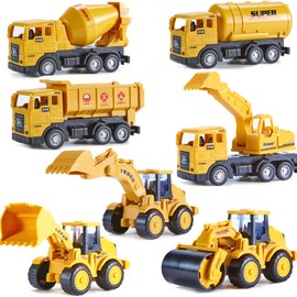 Yetech 7-1n-1 Construction Vehicles Toys Set with Play Mat - 7 Sturdy Engineering Trucks Toys, 27.6 * 31.5inches Play Mat, Christmas Birthday Gift for Toddlers Boys 3 4 5 6 7 Years Old
