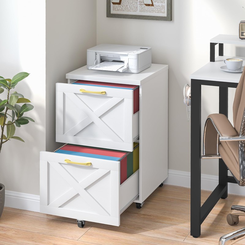 Halitaa 2 Drawer Small File Cabinet with Wheels, Farmhouse Vertical