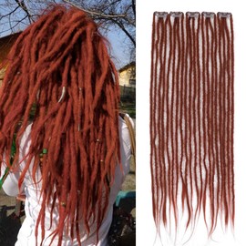 Ajsowju Straight Dreadlocks Clip in Dreadlock Extension 5PCS 20 Strands Clip in Straight Dreadlocks 24inches Thin Soft Dread Extenisons for Women (1B/30,Straight)