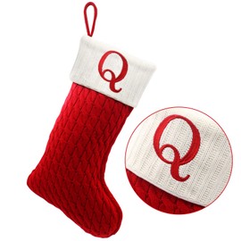 ZOEA 20 Inches Christmas Stockings with Initials, Large Embroidered Letter Knit Christmas Stocking for Family Holiday Decorations and Xmas Gift (Q, Red)