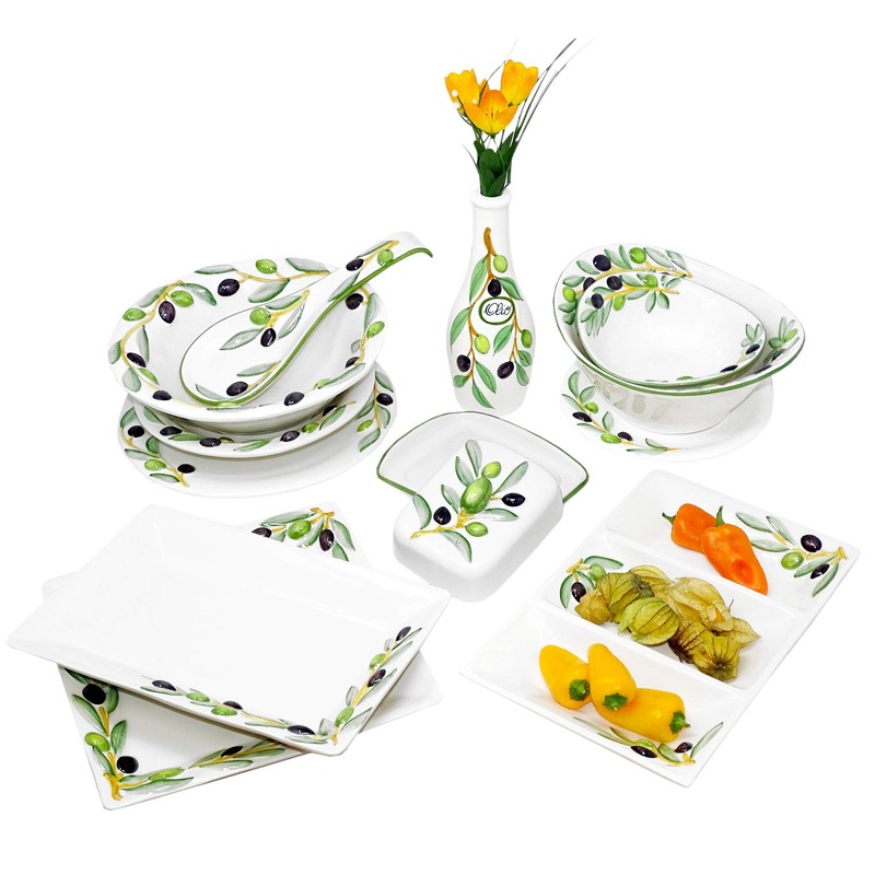 Lashuma Handmade Round Italian Ceramic Breakfast Plate Olive Design Dinner