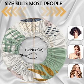 BHAHB BHAHB 2 PCS Shower Cap Reusable Waterproof Double Layer Elastic Adjustable Hair Bath Caps Cute Aesthetic for Women Girls-Leaf Red Block