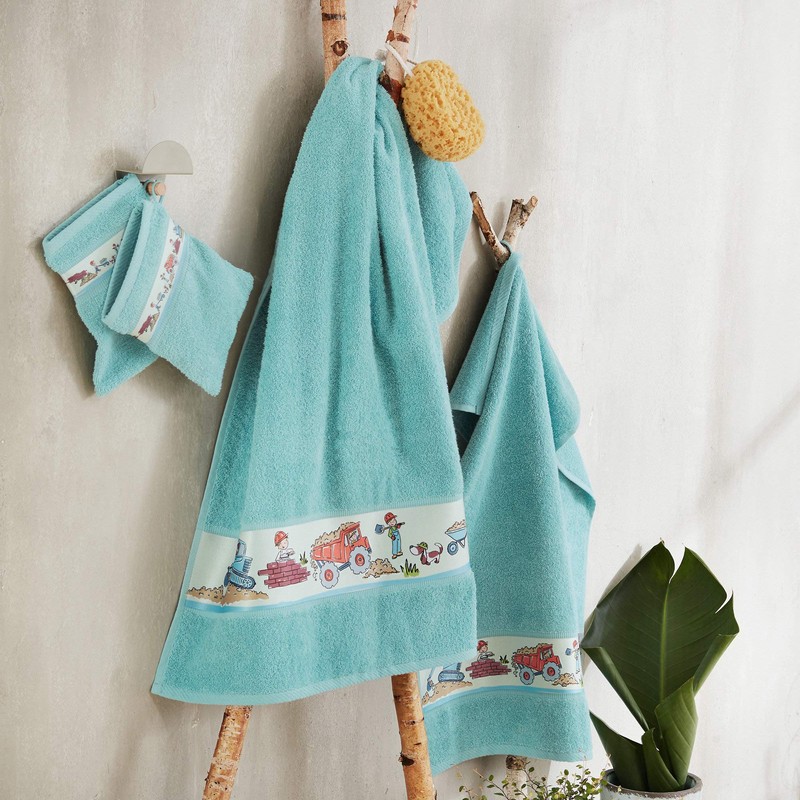 Erwin Müller Walk-Frottier Children's Bath Towel with Construction Site Border