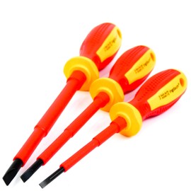 INGDAUM® Set of 3 VDE slotted screwdrivers 0.5 x 3.0 x 75 mm; 0.8 x 4.0 x 100 mm; 1.0 x 5.5 x 125 mm, insulated against 1000 V for electricians, mechantronists and refrigeration technicians