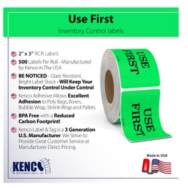 Use First Labels - 500 3" X 2" Use First Stickers - Inventory Control and Handling Adhesive 500 Permanent Adhesive Labels Per Roll Made in The USA and Fully Biodegradable (1)