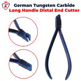 Distal End Cutter Long Handle with Safety Hold Tungsten Carbide Inserts Cutting Jaws Orthodontic Instruments (Blue)