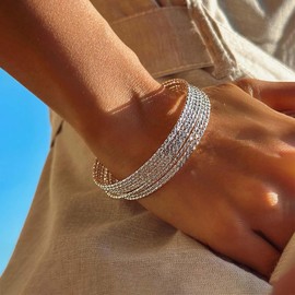 TseenYi Silver Bangle Bracelet Sets Indian Multi Bangle Bracelet Thin Round Stackable Textured Bangle Bracelet Multi layer Stacking Bangle Bracelet Wedding Outfit Jewelry
