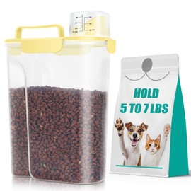 TBMax Pet Dog Cat Food Storage Container 5 to 7 lbs, Airtight Bird Seed Container with Large Spout & Cup, Cat Food Storage Dispenser for Kibble Dog Treat - Light Yellow