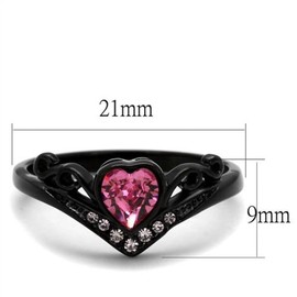 Marimor Jewelry Women's Round Cut Pink Zirconia Black Stainless Steel Heart Fashion Ring Size 6