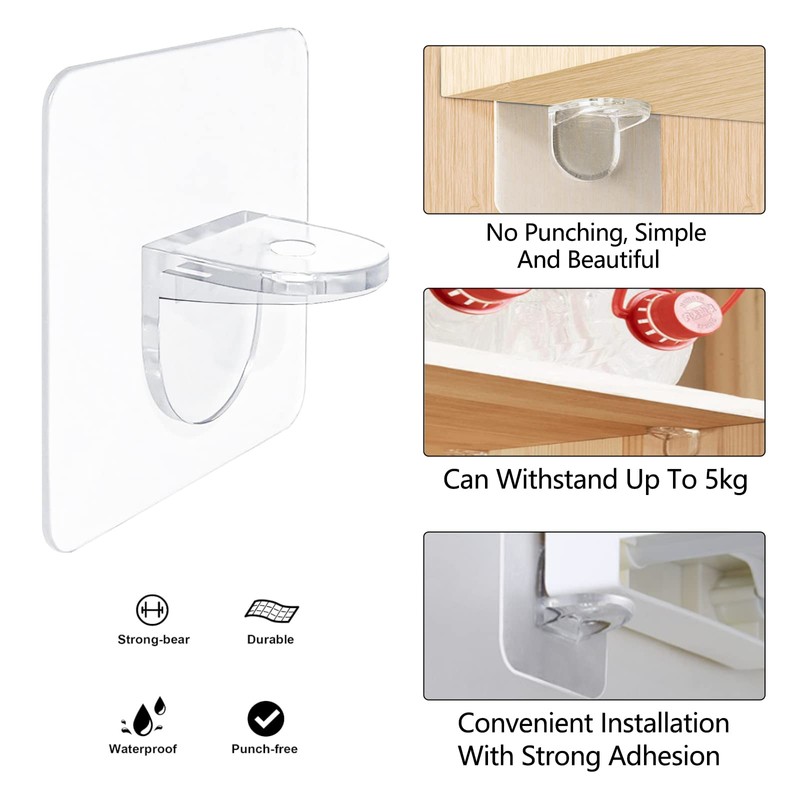 AccEncyc Adhesive Shelf Bracket 2.8" Punch Free Shelf Support Pegs