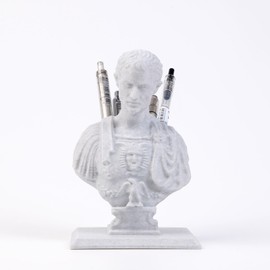 EcoBioPrint Julius Caesar Pencil Holder 5 hole-Funny Julius Caesar Ides of March Pen-Durable Plastic Caesar Bust Statue Pen Holder for Desk Teacher School Office Organizers Gift Decor
