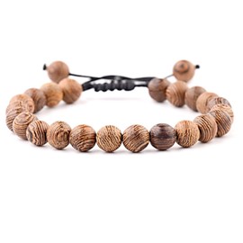 Lion & Son Unisex Wooden Bead Bracelet with Gladiator Helmet, Buddha, Hamsa Hand or Dumbbell Charm, Metal alloy, Basic cord
