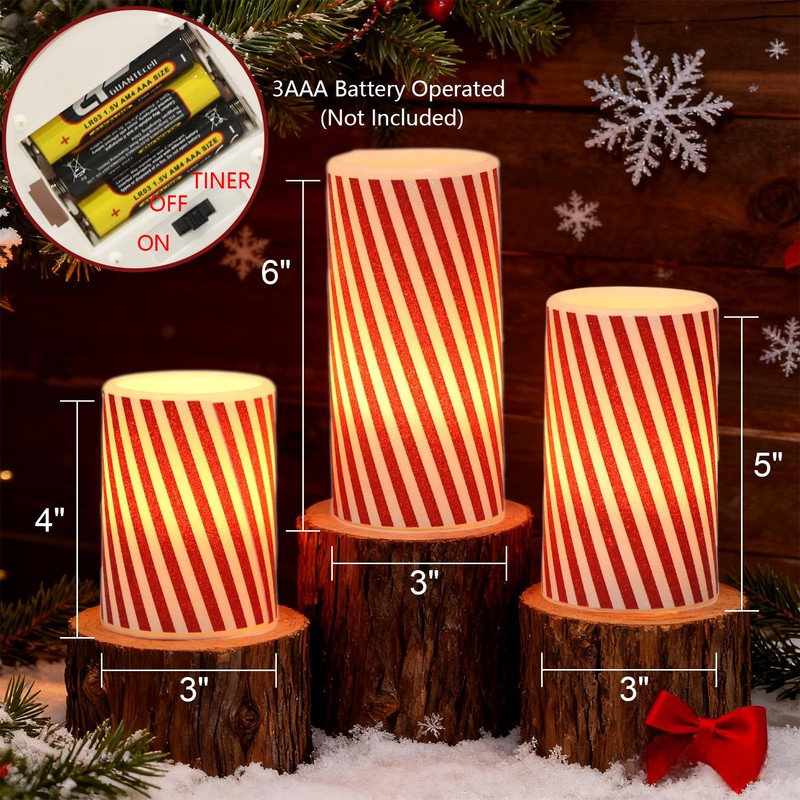 Wondise Christmas Flameless Flickering Pillar Candles with Remote Timer