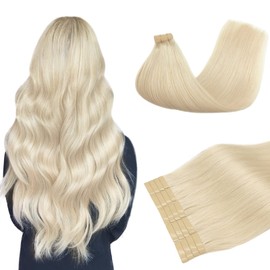 DOORES Real Hair Tape Extensions, Remy Hair Tape, Platinum Blonde, 60 cm (24 Inches), 50 g, 20 Pieces, Blonde Tape Extensions, Real Hair, Straight Hair