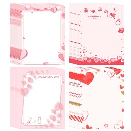 60 Pcs Valentine's Day Stationery Letterhead Paper Sweet Pink Love Heart Letter Writing Paper - 8.5 x 11 Inch Pink Letter Greeting Paper Set for Valentine's Day,Wedding,Anniversary & Crafting