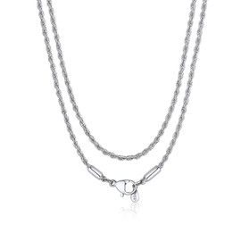 Bandmax Stainless Steel Rope Chain for Men Women 2MM Wide Slim Shining Silver Tone Twisted Rope Chain Choker Necklaces 18 Inch Gift for Husband Son Father