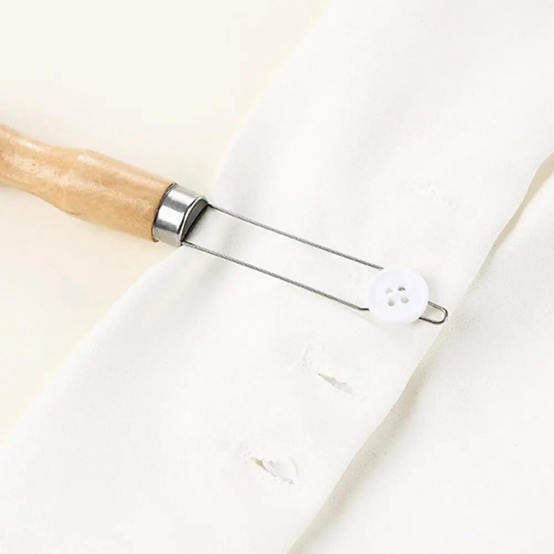 Button Hook and Zipper Pull Assist Tool with Wooden Handle