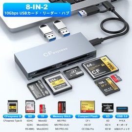 CFexpress Type B Card Reader, 8-in-1 xqd Card Reader, SD Card Reader, Type C CF Card Reader, Type-C & USB 3.0 OTG Support, Ultra Fast Transfer, SD/TF/microsd/CF/XD Memory Card Reader, Compatible with iPhone/Windows/Mac/Linux/Android Multi-OS